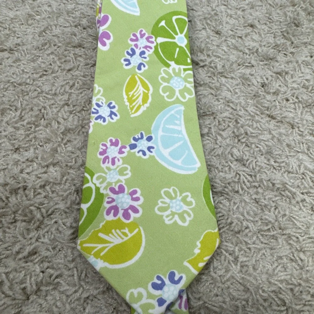 Lilly Pulitzer VTG Y2K Mens Necktie Citrus Lemon Lime Twist Palm Beach Resort